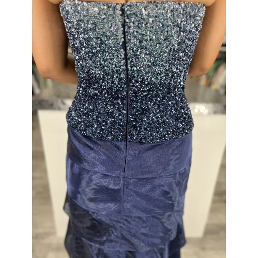Jovani Navy Blue Sequined Strapless Tiered Formal Gown $395 - Picture 7 of 11